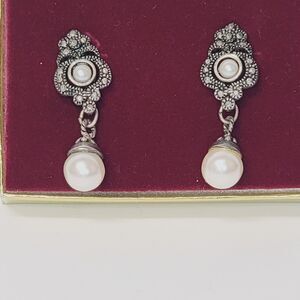 Stunning Sterling Silver Faux Pearl Dangling Earrings